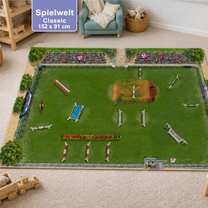 Show Jumping Play Rug Classic 152x91cm , Horse Jumping Course Play Mat, Horse Play Rug, for Figures & Horses, Kids Room, Gift