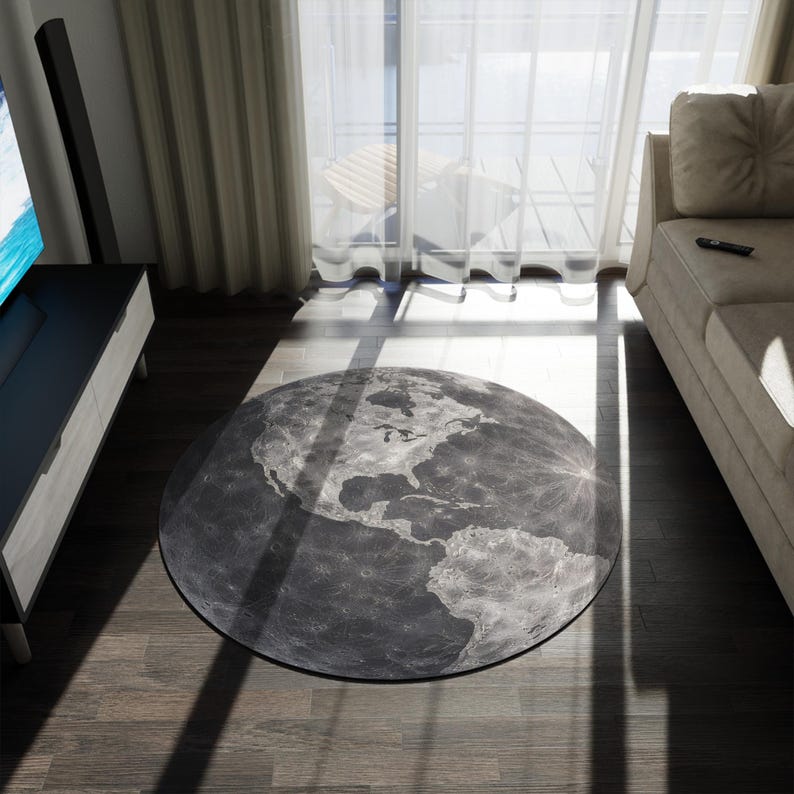 Moon Rug Map Moon & Earth Rug 60x60inch, Round World Map, Designer Rug, North- South ...