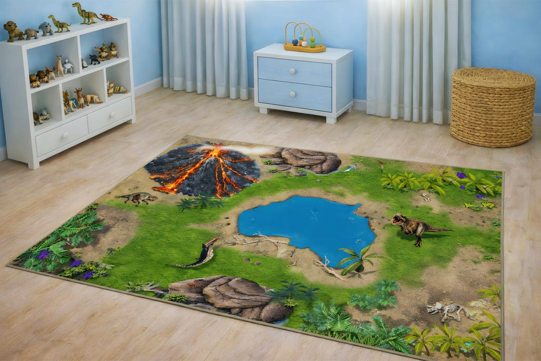 Dinosaur Play Rug 60x36inch, Dino Play Mat, Short Pile, Compatible With ...