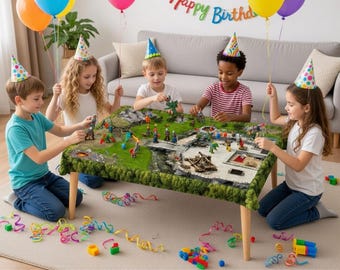 Castle Play & Birthday Tablecloth 60x50inch, Kids Party Table Decor, Activity Table Cover, Compatible with Schleich and Playmobil