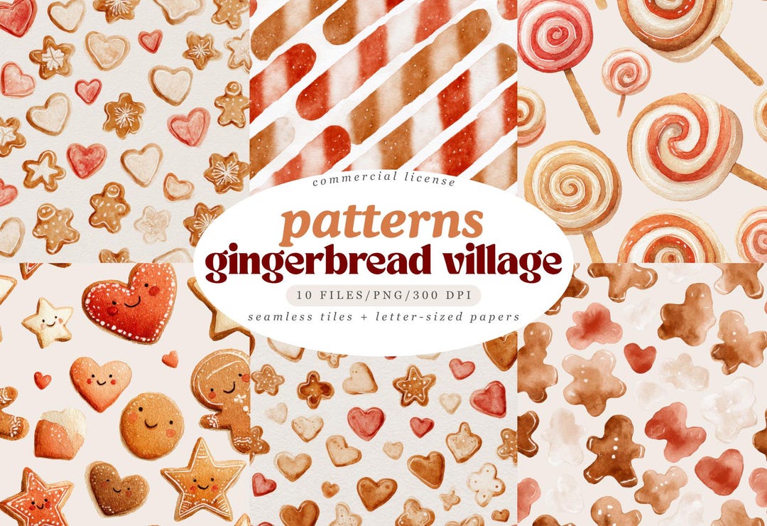 Watercolor Gingerbread Seamless Pattern Set, Cute Gingerbread Pattern ...