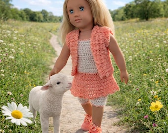 18 cm Puppenkleidung Häkelmuster – Kleid, Weste & Leggings - passend für American Girl® Puppen
