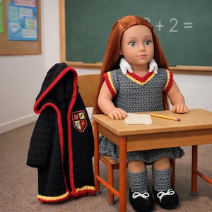18 Inch Doll School Uniform Crochet Pattern – Wizard Robe Costume - PDF – Magical Academy Outfit