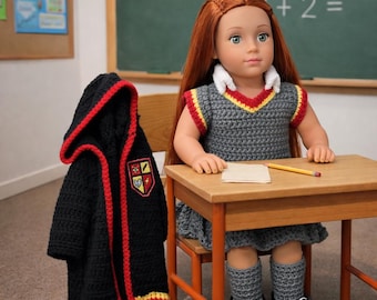 18 Inch Doll School Uniform Crochet Pattern – Wizard Robe Costume - PDF – Magical Academy Outfit