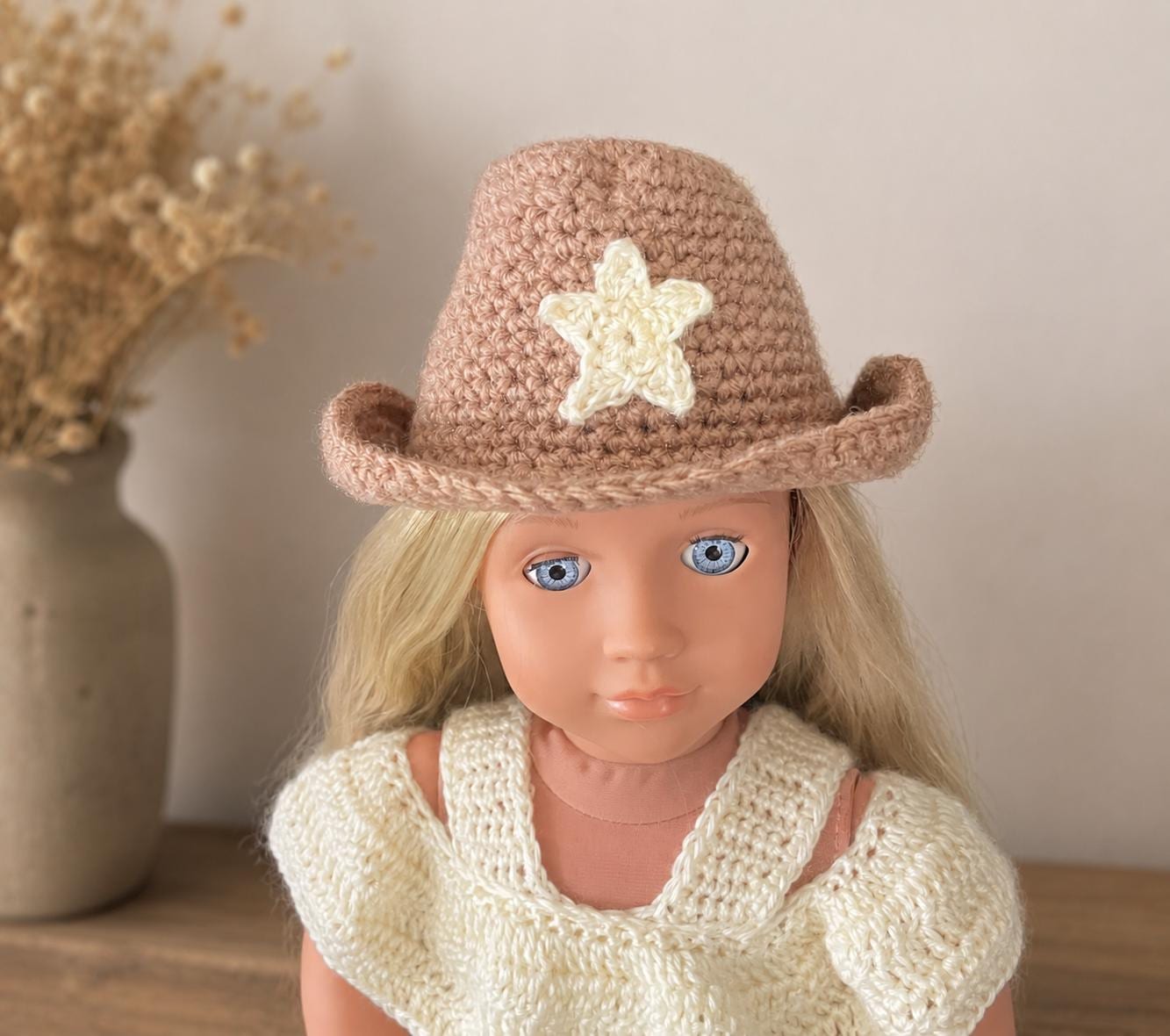 30 Cowboy Hat Crochet Patterns for Western-Inspired Hats, Miniatures, and Giftable Makes 18 18-Inch Doll Cowboy Hat Pattern