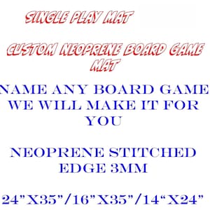 カスタムボードゲームマット シングルプレイマット 24インチ×35インチ ネオプレン製 3mm厚 白ステッチエッジ。お好きなボードゲームをお申し付けください。美しいプレイマットをお作りします。