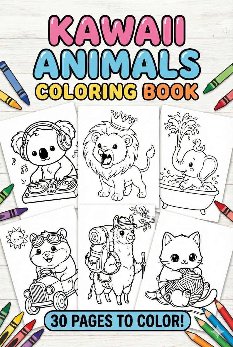 30 Kawaii Animal Coloring Pages – Cute Animals PDF | Digital Coloring ...