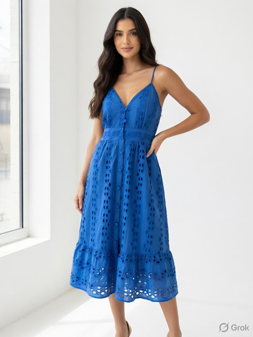 boho eyelet dress WOMEN'S SLEEVELESS SURPLICE TIERED CROCHET EYELET FLOWERS MAXI DRESS White / 2S-2M-2L