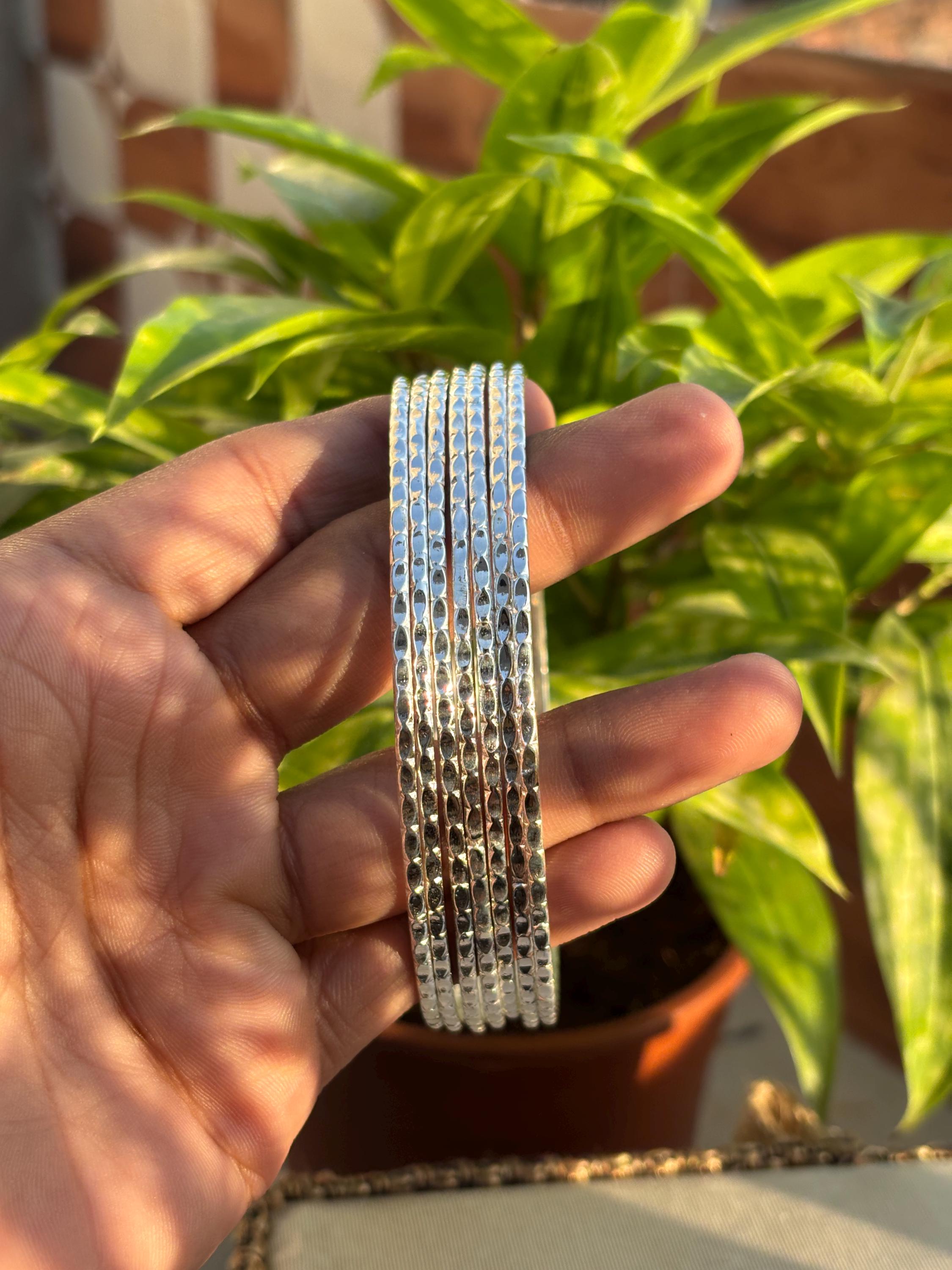 Handmade Hammered Sterling Silver Bangle Set of 7 | Stackable