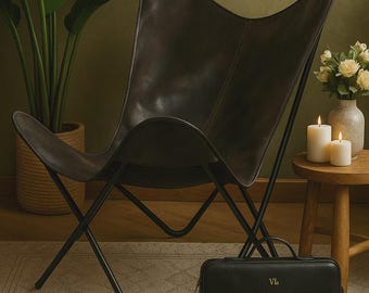 Handmade Leather Butterfly Chair | Vintage Mid-Century Accent | Boho Lounge Chair | Luxury Home Decor Seating