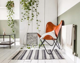 Handgefertigter Schmetterlingsstuhl aus Leder, Mid Century Modern Lounge Sitzmöbel, Tan Sling Chair