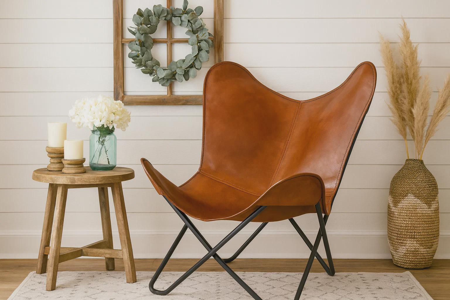 Fauteuil Papillon Style Vintage En Suédine Marron – Assise Confort 1 Place Pour Salon