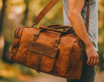 Handcrafted Leather Weekender | Large Travel & Gym Overnight Duffel Bag | ShopKraftStore