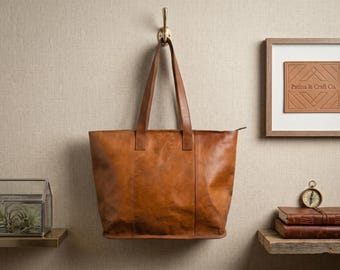 Handcrafted Top Grain Leather Tote Bag, Vintage Brown Laptop Shoulder Purse