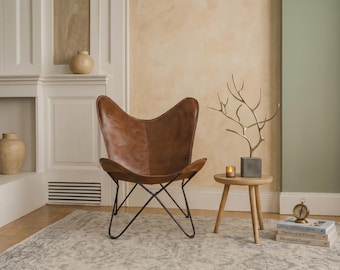 Echt leren vlinderstoel | Handgemaakte moderne boho-accentstoelen | ShopKraftStore