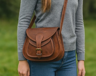 Ręcznie robiona skórzana torba | Unikatowa torebka vintage na ramię