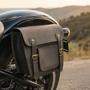 Vintage Leather Saddlebag Set | Motorcycle Side Pannier & Barrel Bags