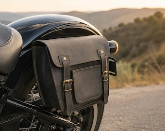 Vintage Leather Saddlebag Set | Motorcycle Side Pannier & Barrel Bags