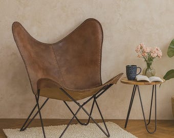 Echtleder Butterfly Chair | Handgefertigte moderne Boho Akzent Sitzfläche | ShopKraftStore