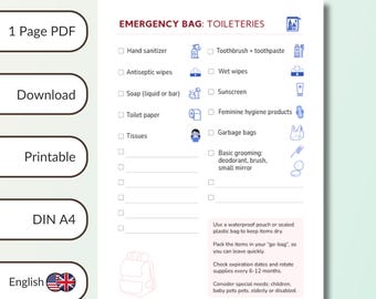 Sac d'urgence : articles d'hygiène / liste de contrôle des articles de toilette (téléchargement PDF)
