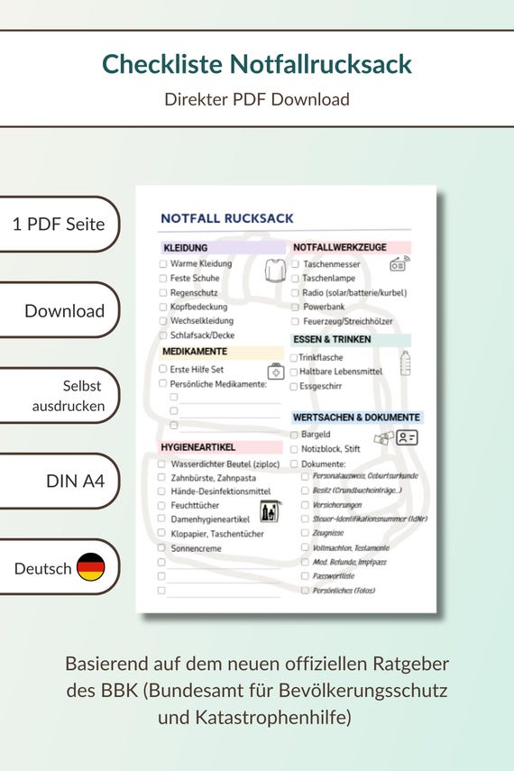 Notfall Rucksack Checkliste (PDF Download)
