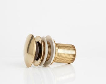 Unlacquered Brass Sink Stopper | Solid Pop-Up Drain Plug | No Overflow