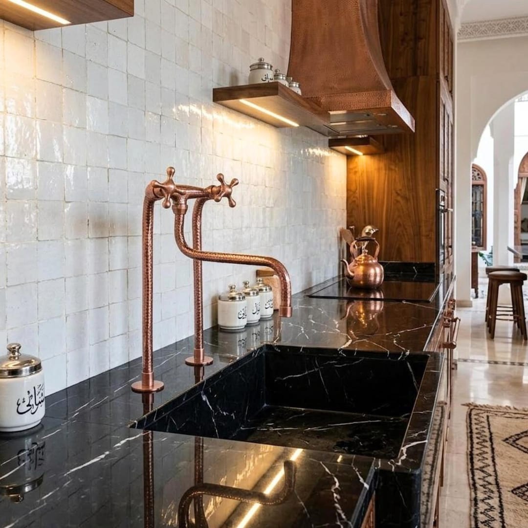 Hammered Copper Bridge Kitchen Faucet, Handmade Brass Farmhouse Sink ...