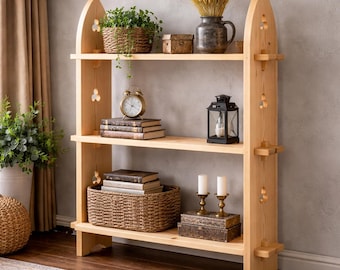 Medieval Wooden Bookcase Shelf | Solid Wood Bookshelf | Rustic Gothic Wall Shelf for Home Library