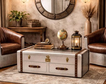 Retro Aviator Trunk Vintage Industrial Coffee Table Loft Style - Centre Table