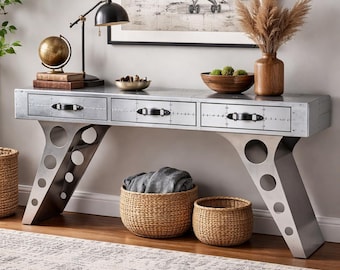 Aviator Console Table Vintage Style Aluminium Sideboard Table With Storage