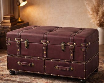 Mid Century Vintage Storage Ottoman Bench - Padded Chest for Entryway, Bedroom & Living Room