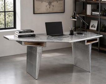 Aviator Desk Table, Aluminum Office Desk, Vintage Aircraft Style Study Table, Modern Metal Writing Desk, Home Office Furniture