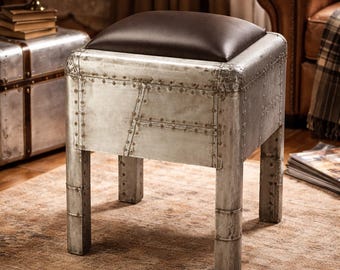 Modern Industrial Aviator Bedside Table Durable Leather Seat Vintage Aircraft Style Furniture