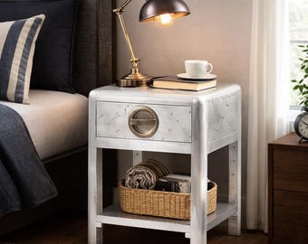 Vintage Aviator Side Table, Polished Aluminum Accent Table
