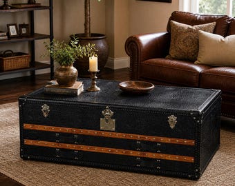 Vintage Antique Leather Drawer Storage Trunk Retro Style Industrial Furniture