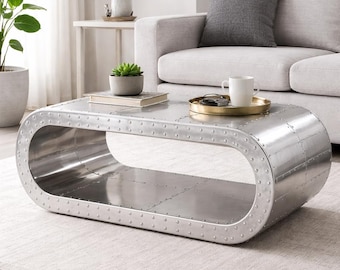 Aviator Aluminum Coffee Table – Industrial Aircraft Style Riveted Center Table