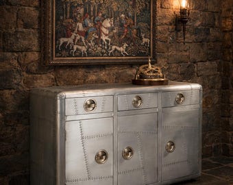 Aviator Console Table Living Room End Table with 3 Door Decorative Furniture