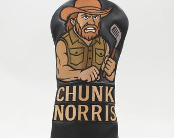 Chunk Norris golfdriver headcover, geborduurd leer