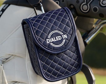 Estuche para telémetro de golf de cuero azul acolchado con cierre magnético
