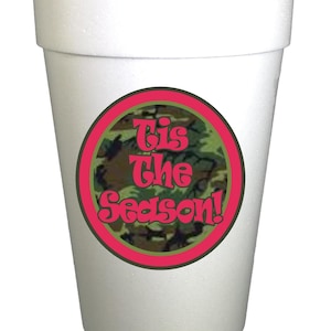 Tis the Season Camo Red Christmas Cups-10ea/16oz Styrofoam Christmas Party Cups