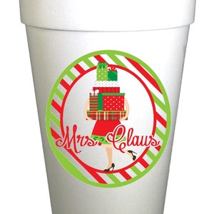 Mrs. Claus Styrofoam Christmas Cups-10ea/16oz Styrofoam Christmas Party Cups
