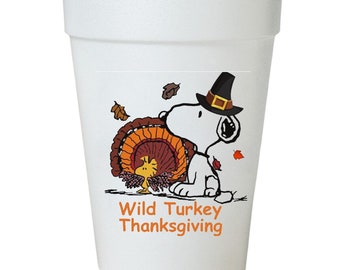 Thanksgiving Party Cups: Snoopy Wild Turkey - 16oz Styrofoam