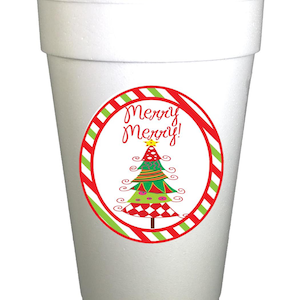 Merry Merry Christmas Tree Styrofoam Cups-10ea/16oz Styrofoam Christmas Party Cups