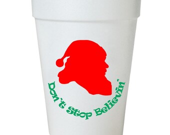 Christmas Styrofoam Cups: Don't Stop Believin' Theme (10 Pack, 16oz)