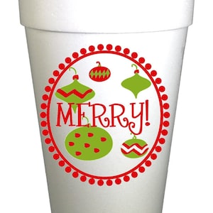 Merry Ornament Christmas Ornaments with Dots Styrofoam Cups-10ea/16oz Styrofoam Christmas Party Cups