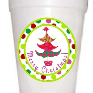 Merry Christmas Tree Pink Holiday Styrofoam Cups-10ea/16oz Styrofoam Christmas Party Cups