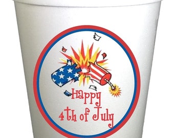 Firecracker July 4th Party Cups-Patriotic Cups- Instock 16oz Styrofoam Cups - 10 Pack