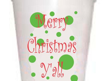 Merry Christmas Y'All Dots Styrofoam Cups-10ea/16oz Styrofoam Christmas Party Cups