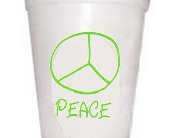 Peace Sign Party Cups - 16 oz Styrofoam Cups - Set of 10