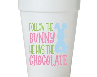 Follow the Bunny Easter Party Cups-10ea/16oz Styrofoam Easter Cups-Instock